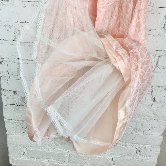 Gunne Sax Jessica McClintock Strapless Pink Glitter Sequin Lace Dress Nylon 7/8 - Picture 11 of 16